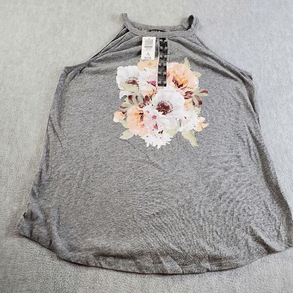 Torrid Top Women 2 Gray Floral O Ring Front Sleeveless Slim Fit Halter Neck Tank - Picture 1 of 10